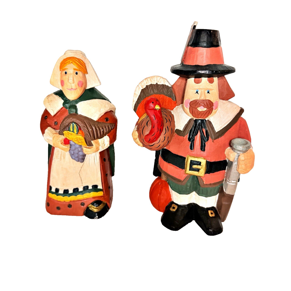 Vintage Midwest Cannon Falls Thanksgiving Pilgrim Couple Figurine Set 7 inch